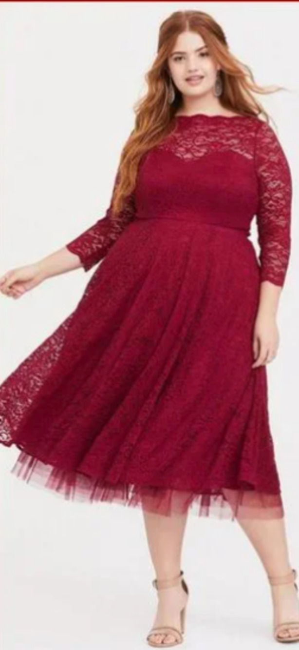 TORRID Red Formal LACE Midi Illusion DRESS LACE SLEEVES SIZE 18 NWT